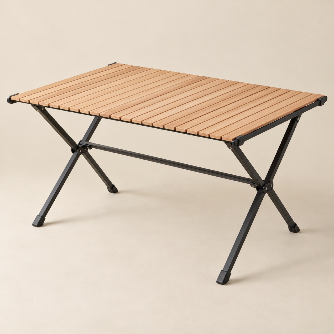 Hardwood folding camp table with beech slats