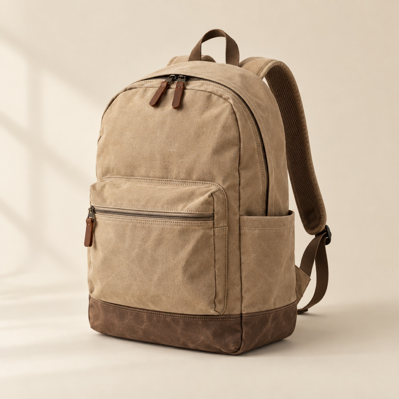 Trailhead 28L daypack in sand with waxed canvas base